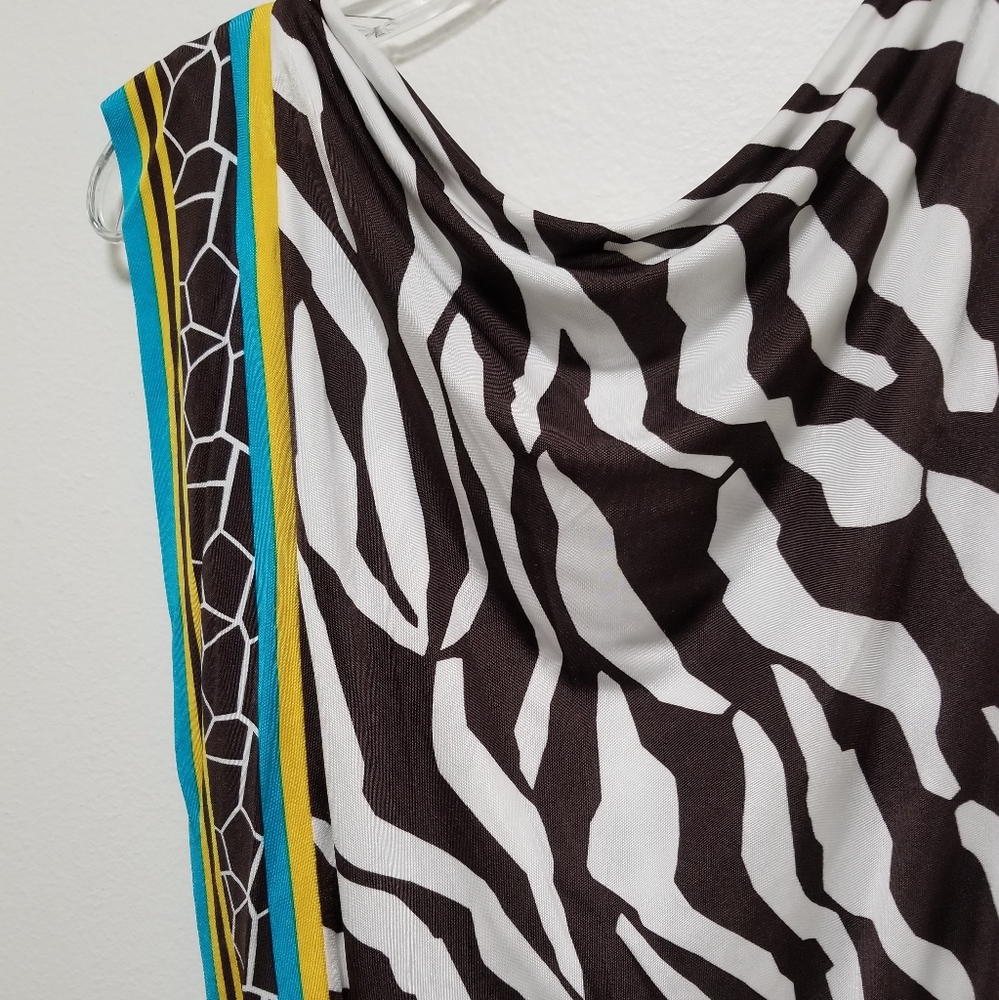 Escada Brown Animal Print Combo Jersey Blouse Belted Sleeveless Size Small - Picture 9 of 12